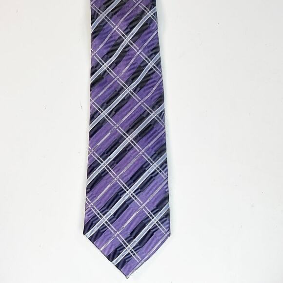 Bill Blass Essentials Plaid Print Mens Neck Tie Purple Grey - Picture 1 of 7